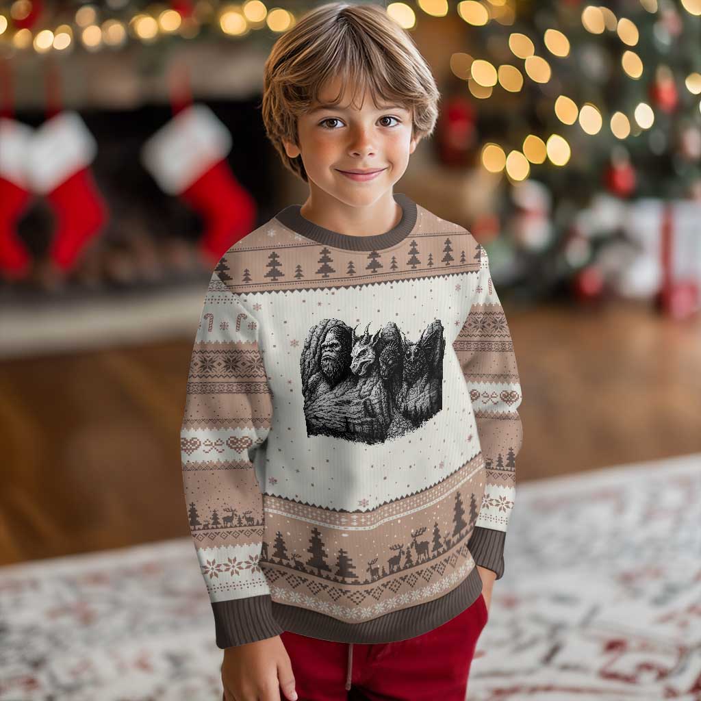 Cryptid Mount Rushmore Ugly Christmas Sweater Bigfoot Mothman Jersey Devil Chupacabra