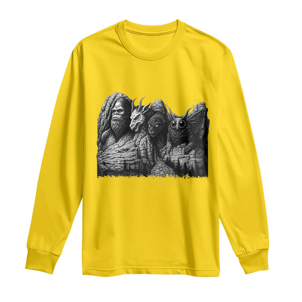 Cryptid Mount Rushmore Long Sleeve Shirt Bigfoot Mothman Jersey Devil Chupacabra