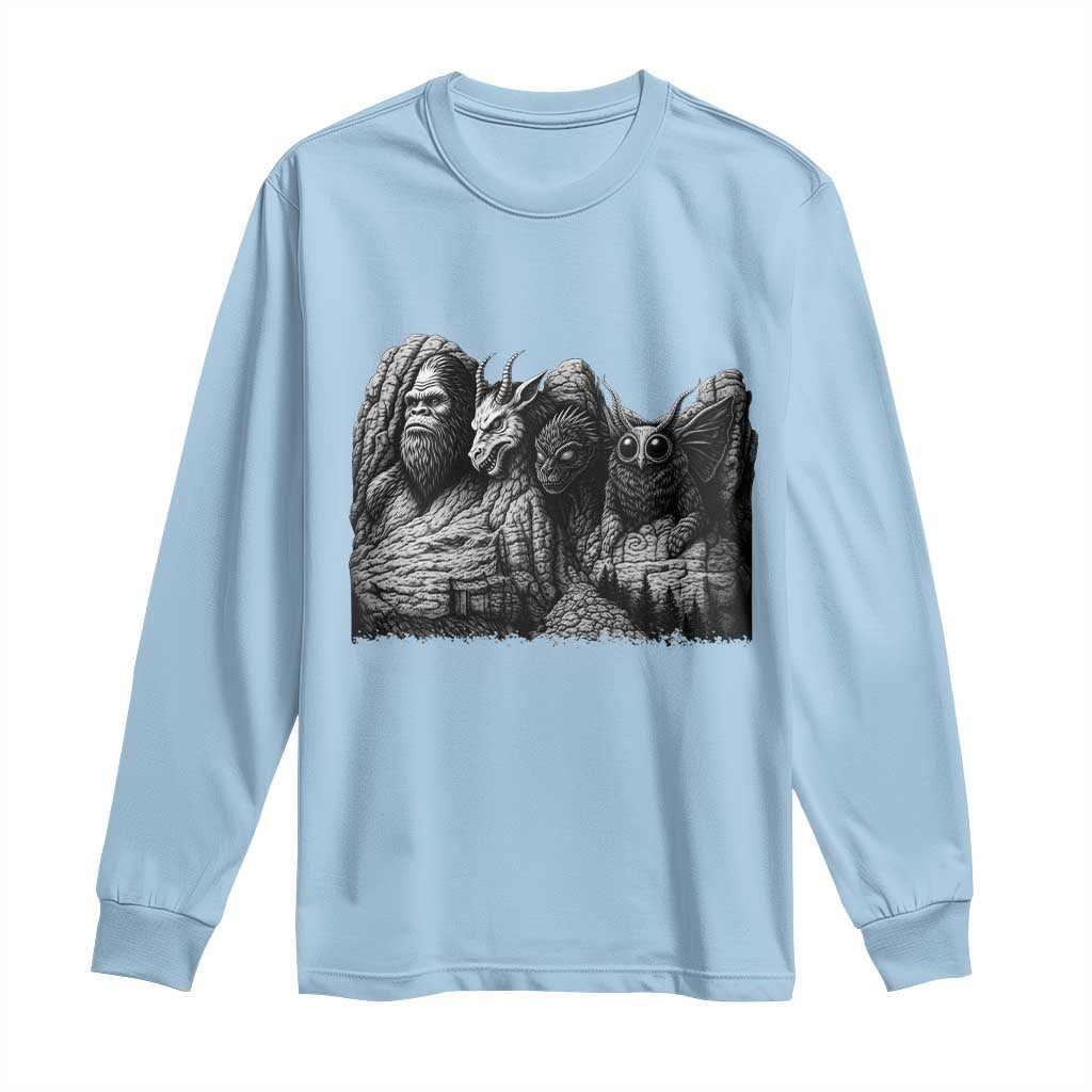 Cryptid Mount Rushmore Long Sleeve Shirt Bigfoot Mothman Jersey Devil Chupacabra