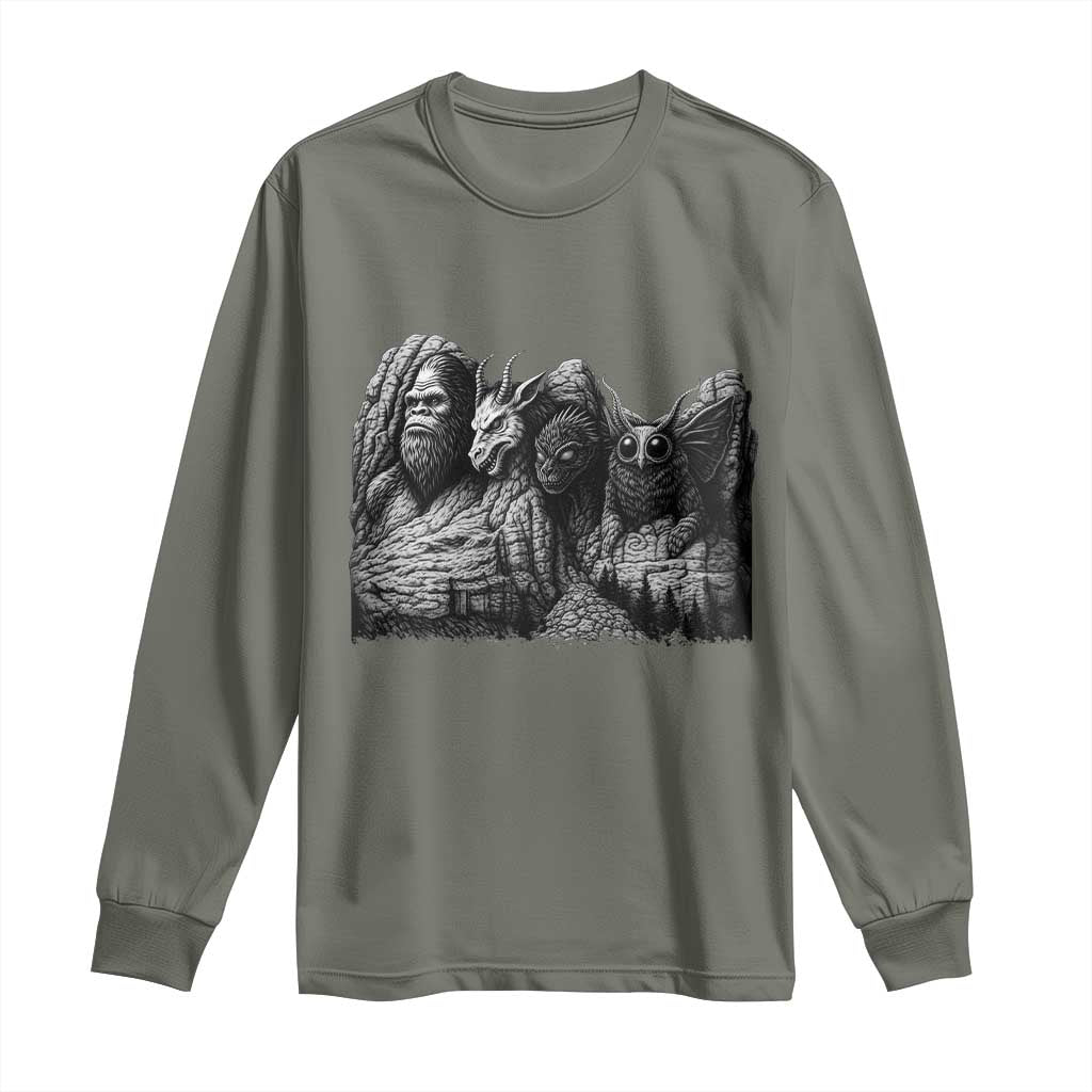 Cryptid Mount Rushmore Long Sleeve Shirt Bigfoot Mothman Jersey Devil Chupacabra