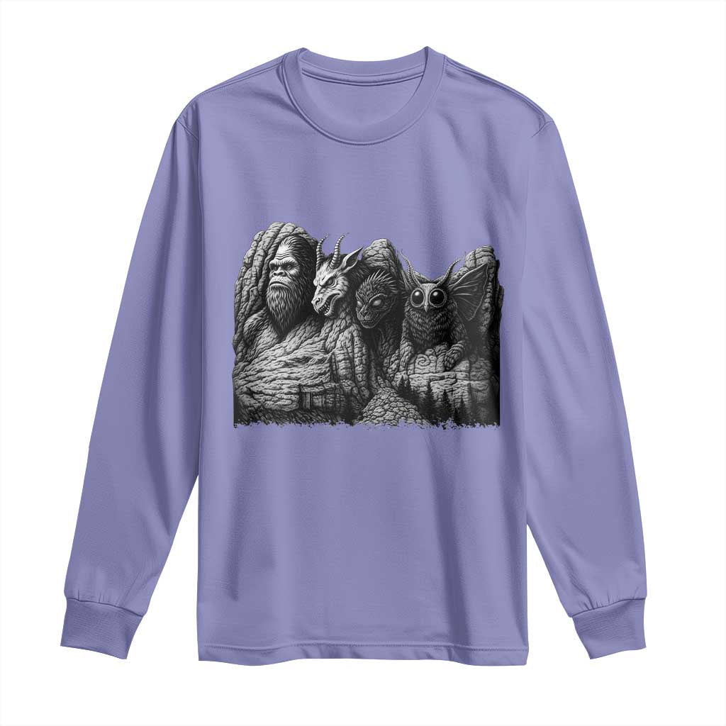 Cryptid Mount Rushmore Long Sleeve Shirt Bigfoot Mothman Jersey Devil Chupacabra