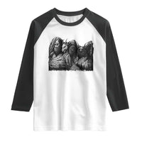 Cryptid Mount Rushmore Raglan Shirt Bigfoot Mothman Jersey Devil Chupacabra