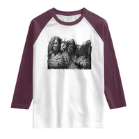 Cryptid Mount Rushmore Raglan Shirt Bigfoot Mothman Jersey Devil Chupacabra