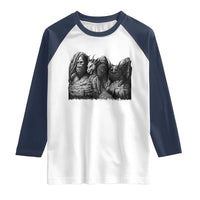 Cryptid Mount Rushmore Raglan Shirt Bigfoot Mothman Jersey Devil Chupacabra