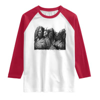 Cryptid Mount Rushmore Raglan Shirt Bigfoot Mothman Jersey Devil Chupacabra