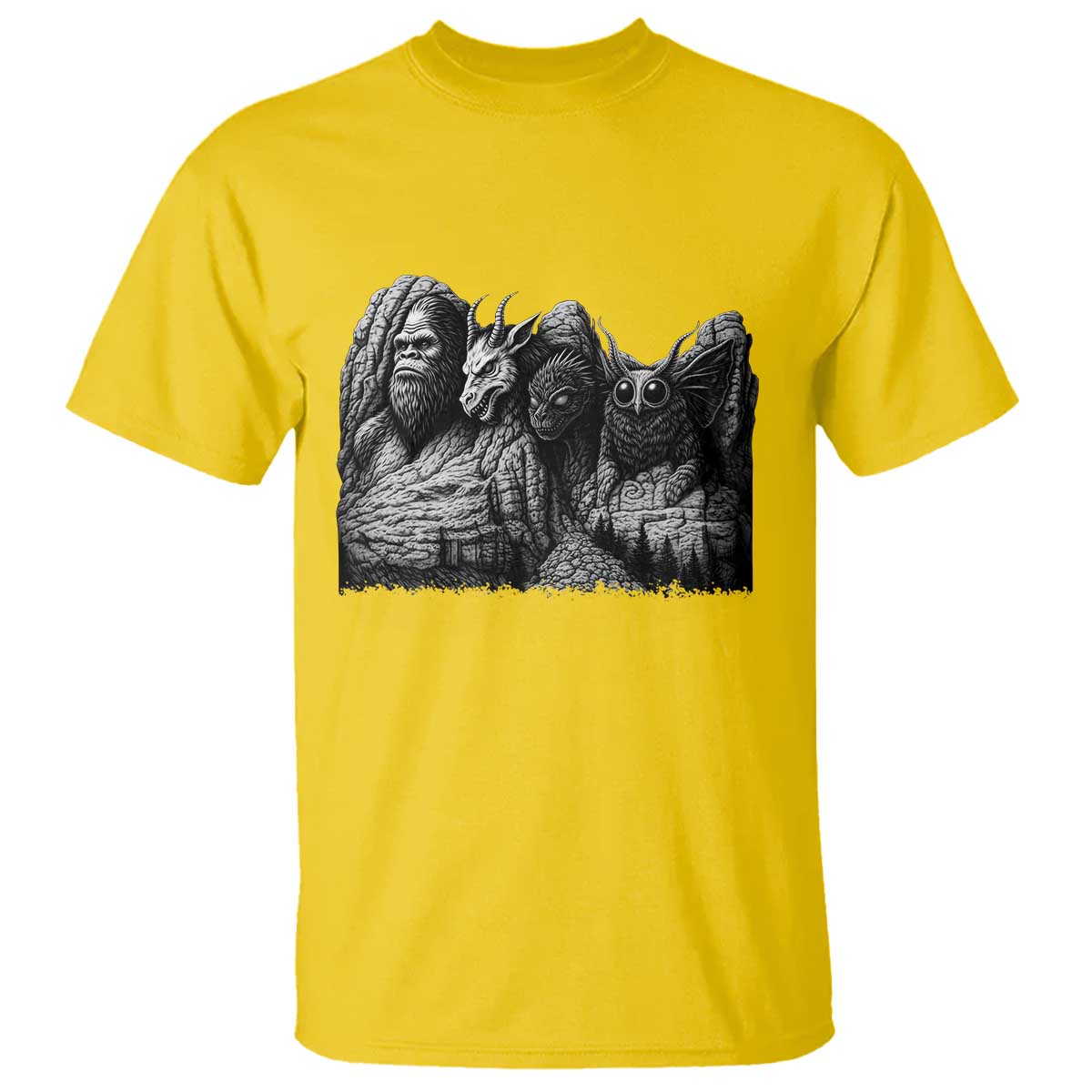 Cryptid Mount Rushmore T Shirt Bigfoot Mothman Jersey Devil Chupacabra