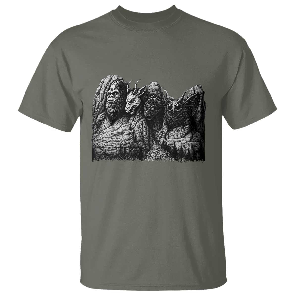 Cryptid Mount Rushmore T Shirt Bigfoot Mothman Jersey Devil Chupacabra