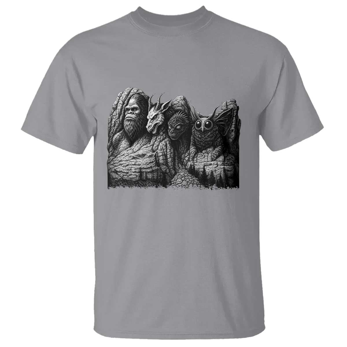 Cryptid Mount Rushmore T Shirt Bigfoot Mothman Jersey Devil Chupacabra