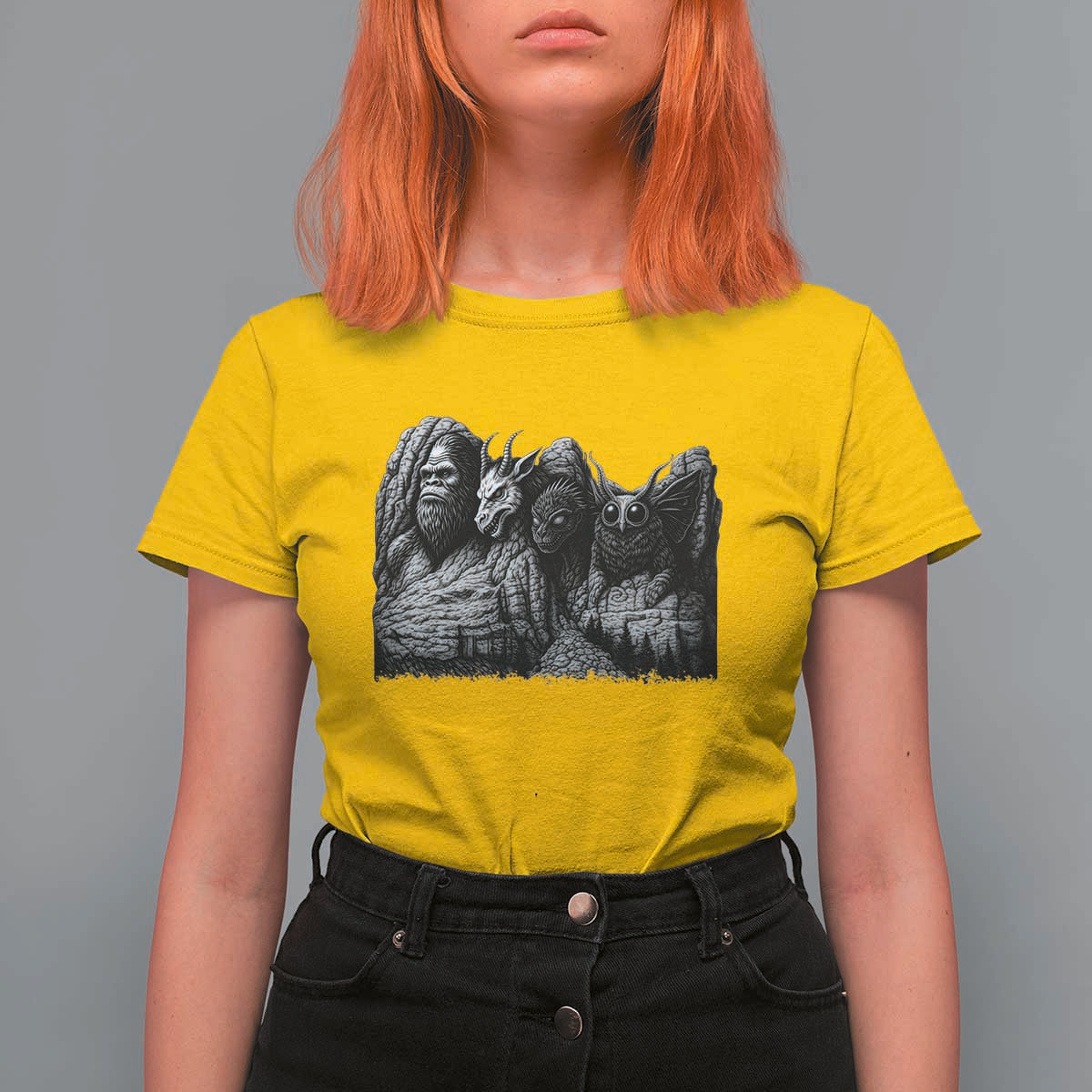 Cryptid Mount Rushmore T Shirt For Women Bigfoot Mothman Jersey Devil Chupacabra