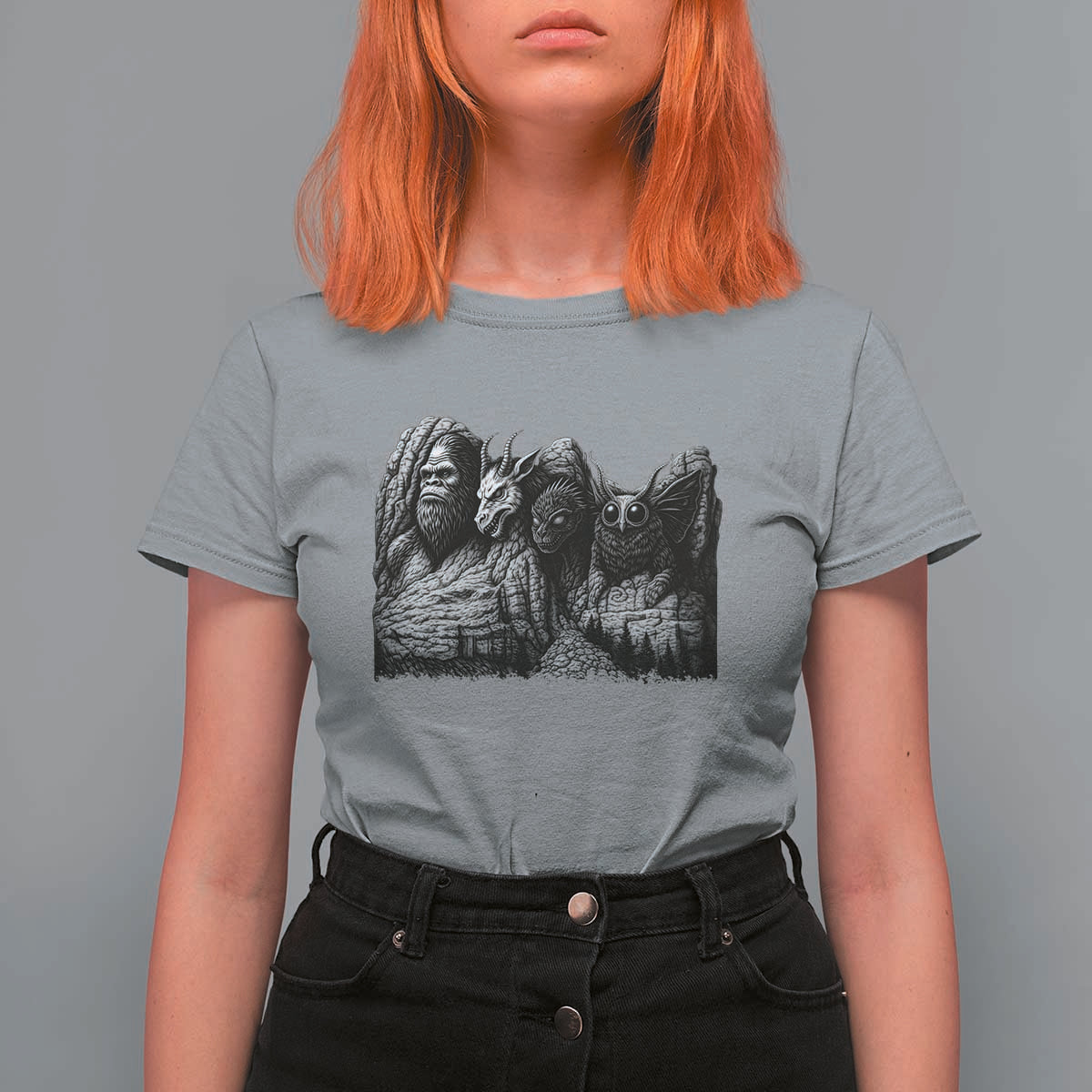Cryptid Mount Rushmore T Shirt For Women Bigfoot Mothman Jersey Devil Chupacabra