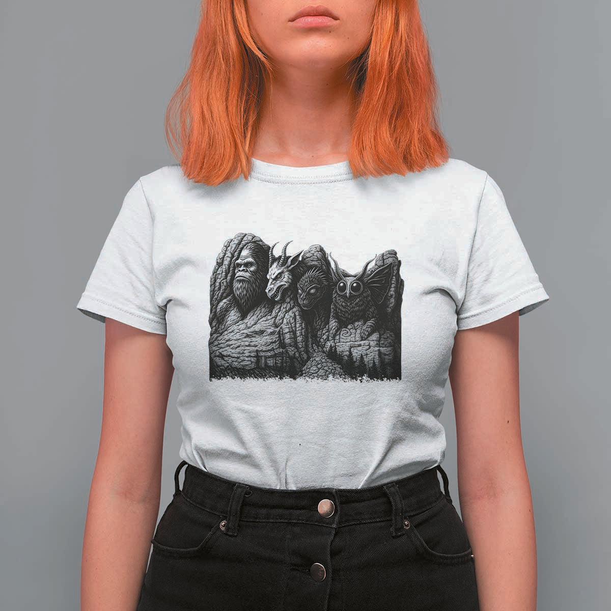Cryptid Mount Rushmore T Shirt For Women Bigfoot Mothman Jersey Devil Chupacabra