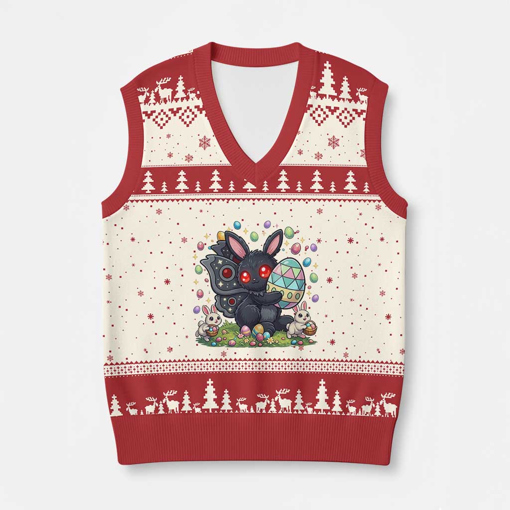 Funny Mothman Easter Bunny Ears V-Neck Knit Sweater Vest Cryptid Lover Gift