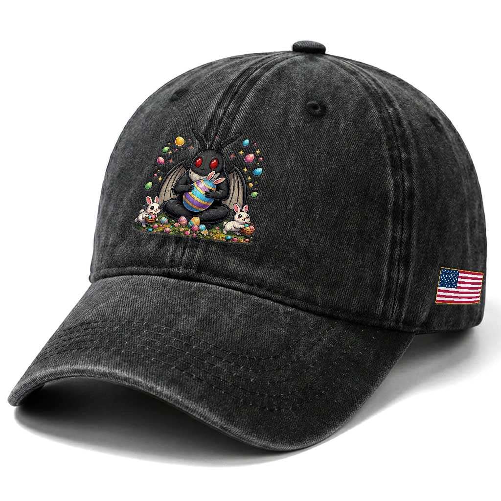 Mothman Easter Bunny Washed Cotton Baseball Cap Funny West Virginia Cryptid Lover Gift