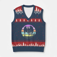 Retro Sunset Mothman Easter Egg Hunt V-Neck Knit Sweater Vest Cryptid Lover Gift