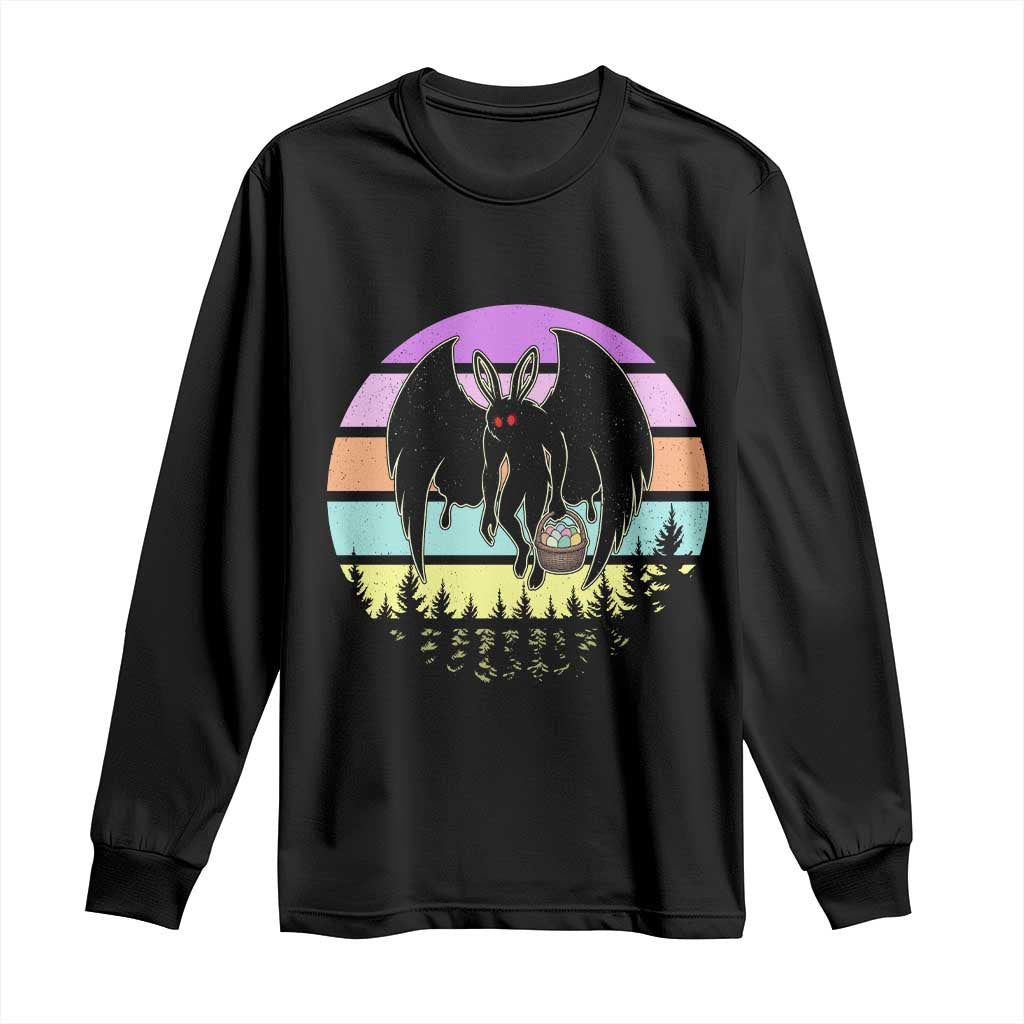 Retro Sunset Mothman Easter Egg Hunt Long Sleeve Shirt Cryptid Lover Gift