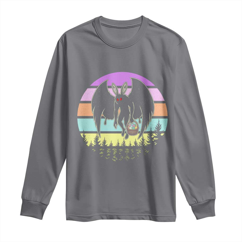 Retro Sunset Mothman Easter Egg Hunt Long Sleeve Shirt Cryptid Lover Gift