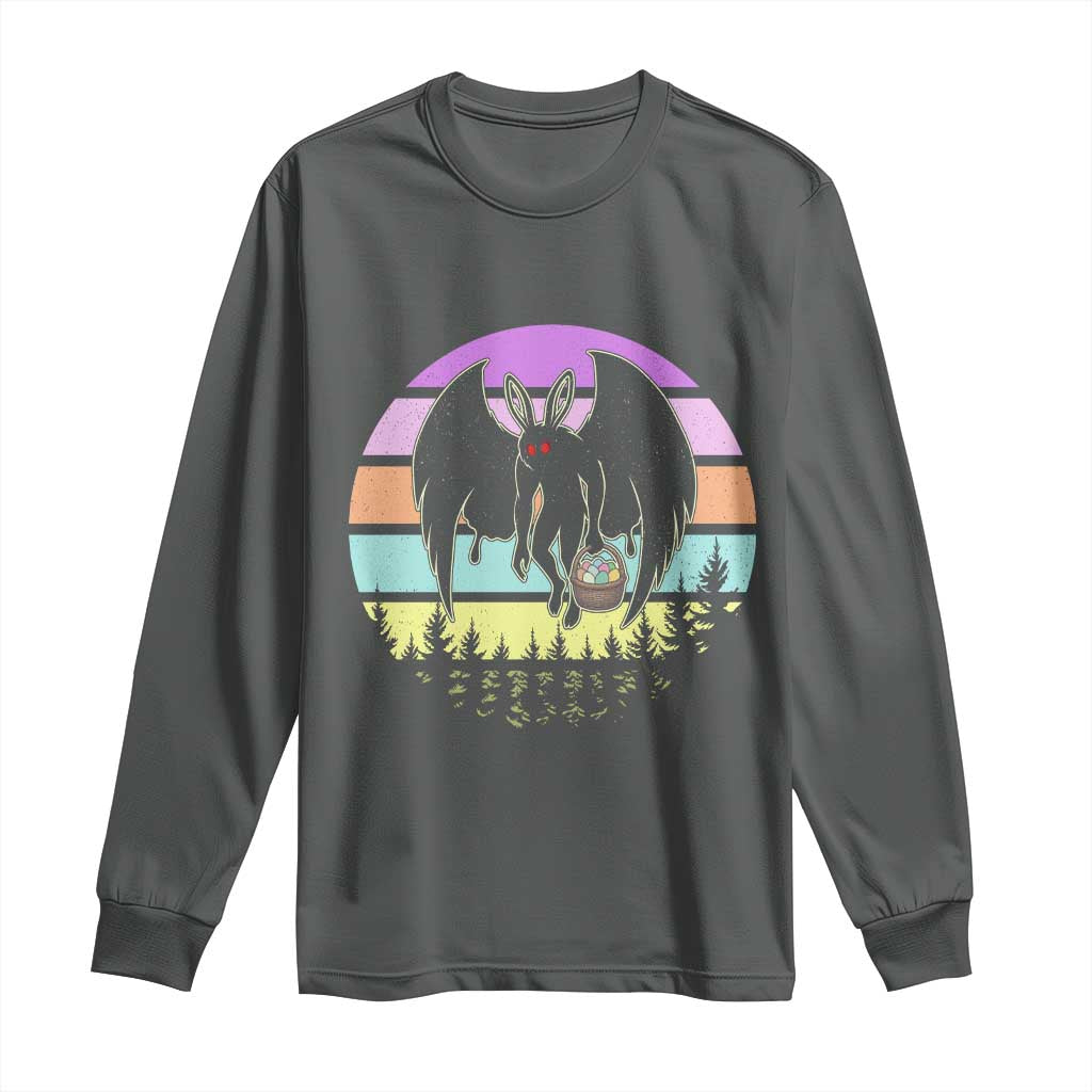 Retro Sunset Mothman Easter Egg Hunt Long Sleeve Shirt Cryptid Lover Gift