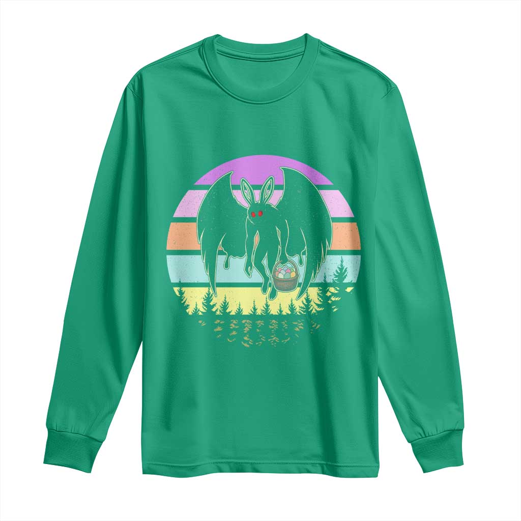 Retro Sunset Mothman Easter Egg Hunt Long Sleeve Shirt Cryptid Lover Gift