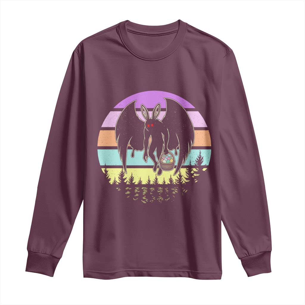 Retro Sunset Mothman Easter Egg Hunt Long Sleeve Shirt Cryptid Lover Gift