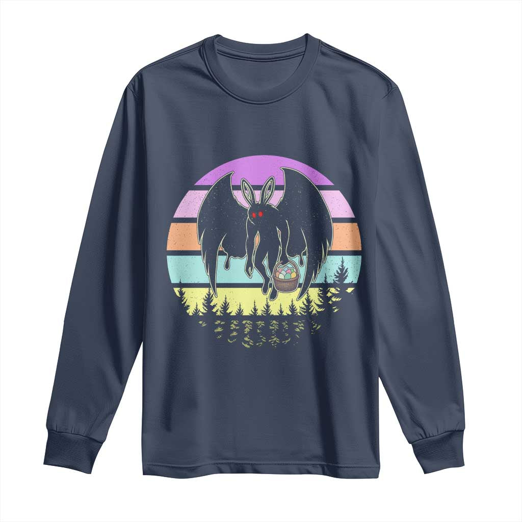 Retro Sunset Mothman Easter Egg Hunt Long Sleeve Shirt Cryptid Lover Gift
