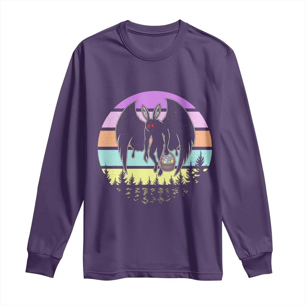 Retro Sunset Mothman Easter Egg Hunt Long Sleeve Shirt Cryptid Lover Gift