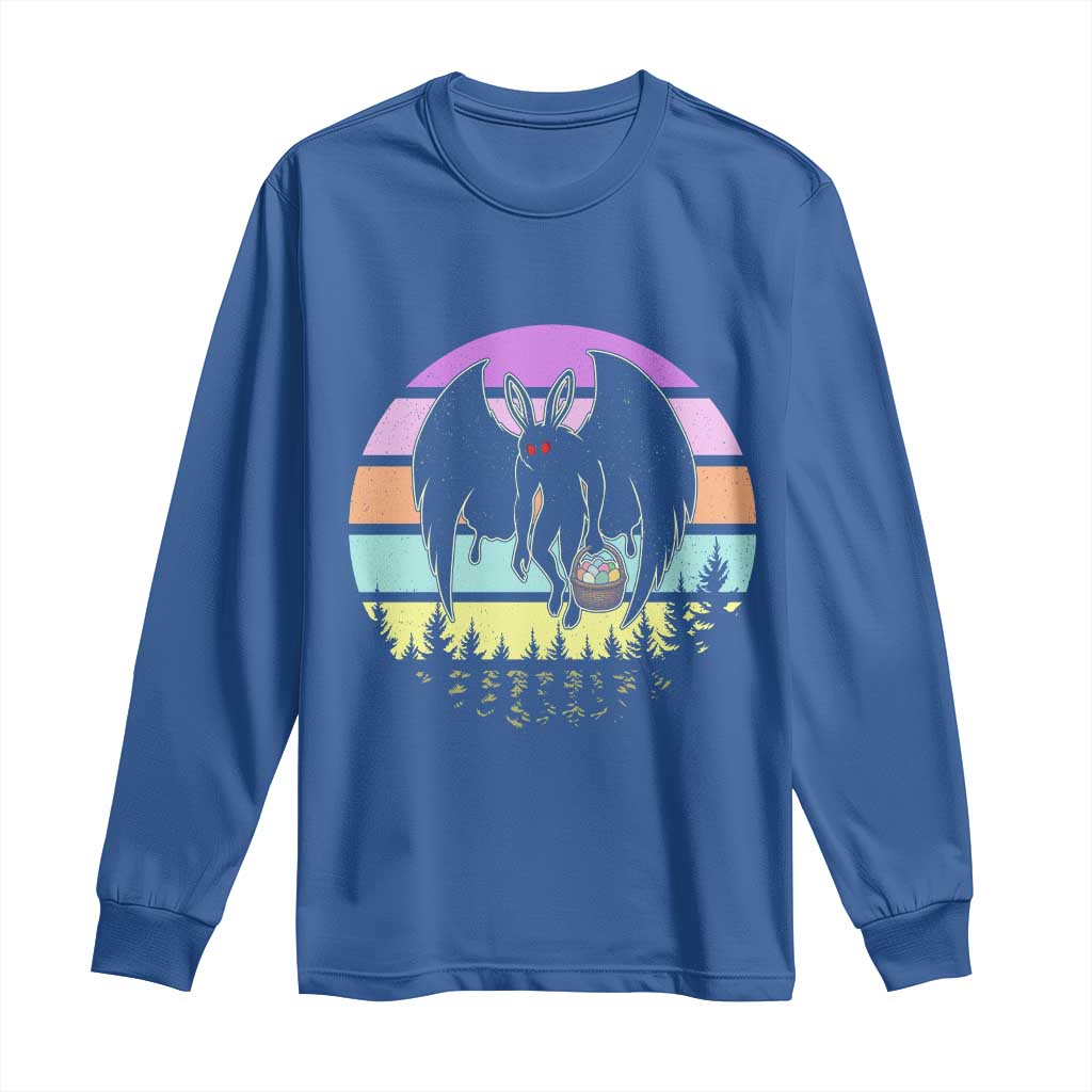 Retro Sunset Mothman Easter Egg Hunt Long Sleeve Shirt Cryptid Lover Gift