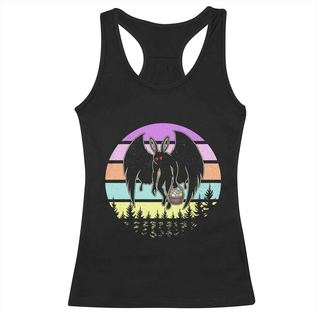 Retro Sunset Mothman Easter Egg Hunt Racerback Tank Top Cryptid Lover Gift