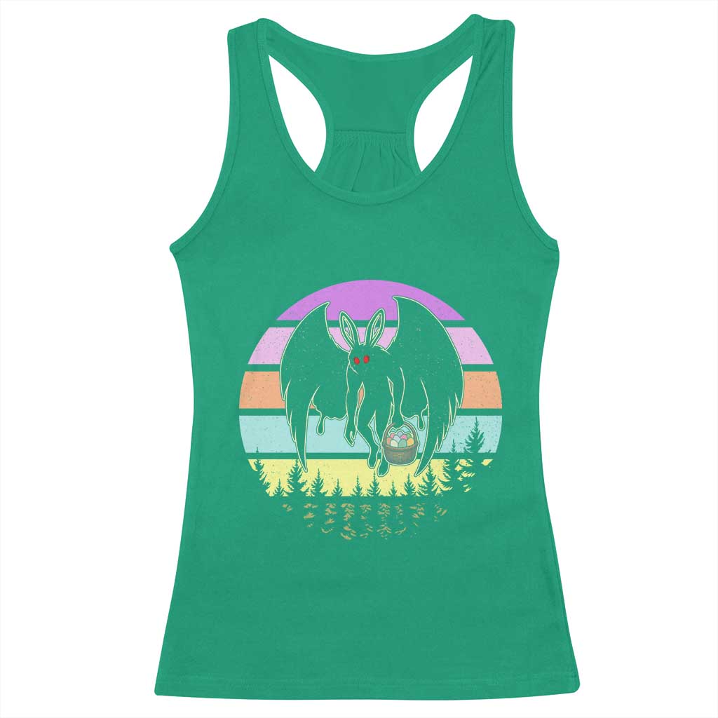 Retro Sunset Mothman Easter Egg Hunt Racerback Tank Top Cryptid Lover Gift