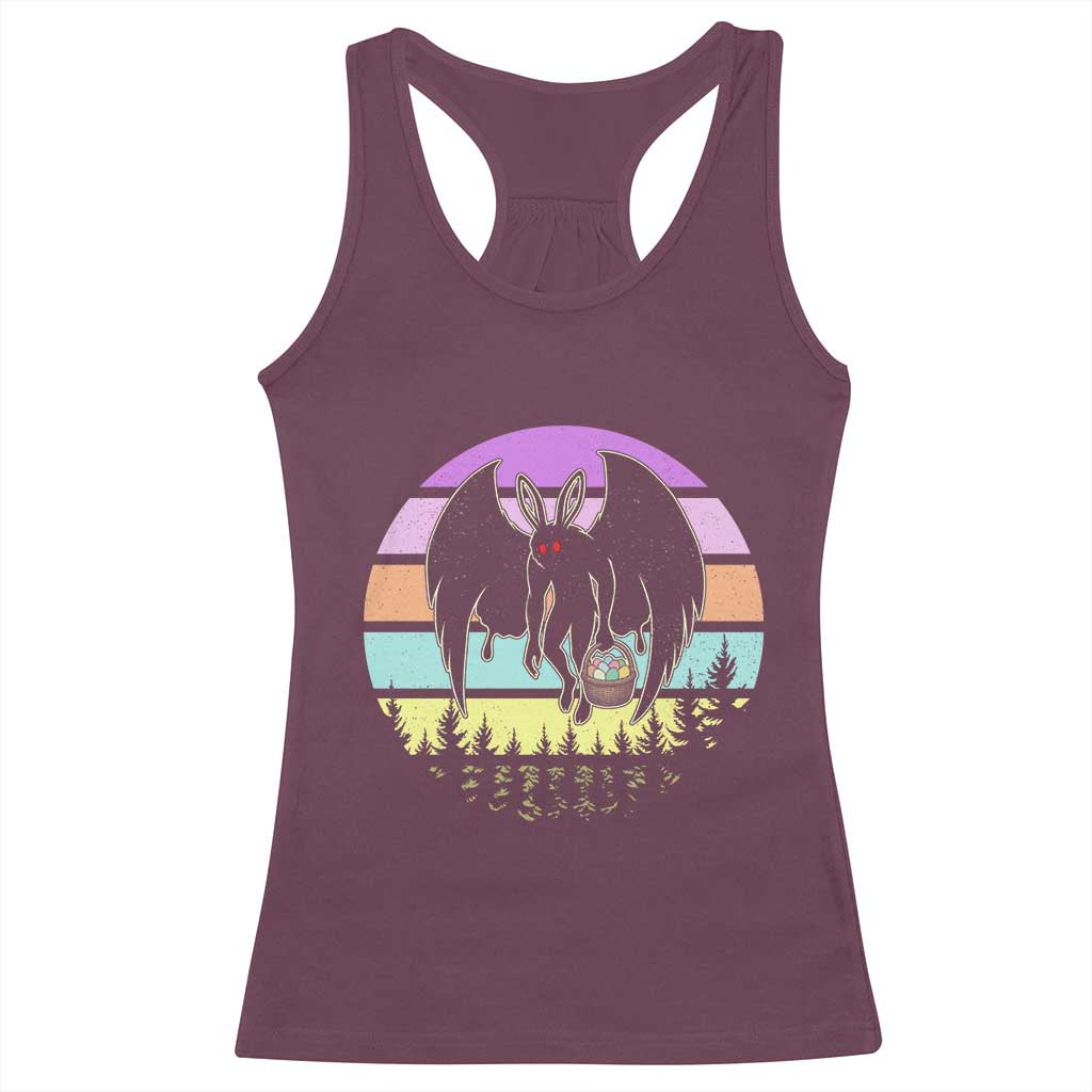 Retro Sunset Mothman Easter Egg Hunt Racerback Tank Top Cryptid Lover Gift