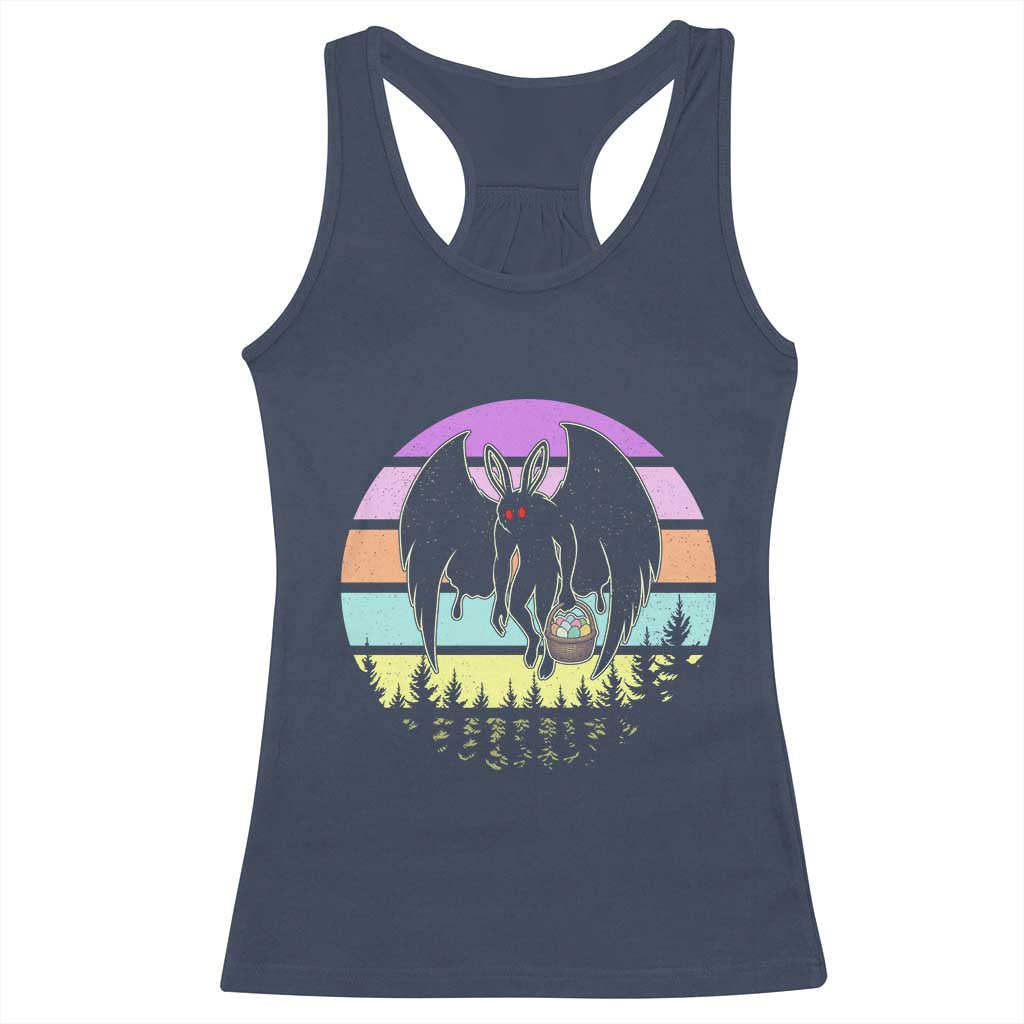 Retro Sunset Mothman Easter Egg Hunt Racerback Tank Top Cryptid Lover Gift