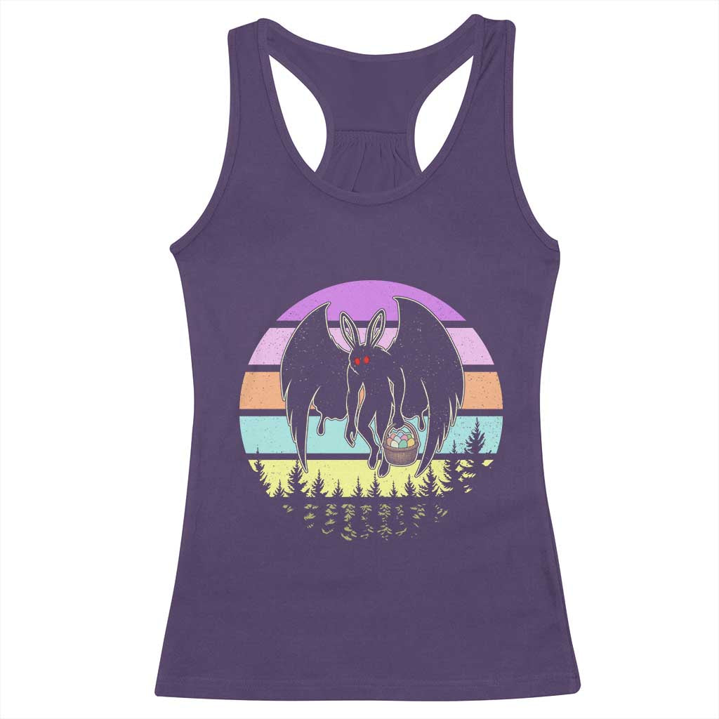 Retro Sunset Mothman Easter Egg Hunt Racerback Tank Top Cryptid Lover Gift