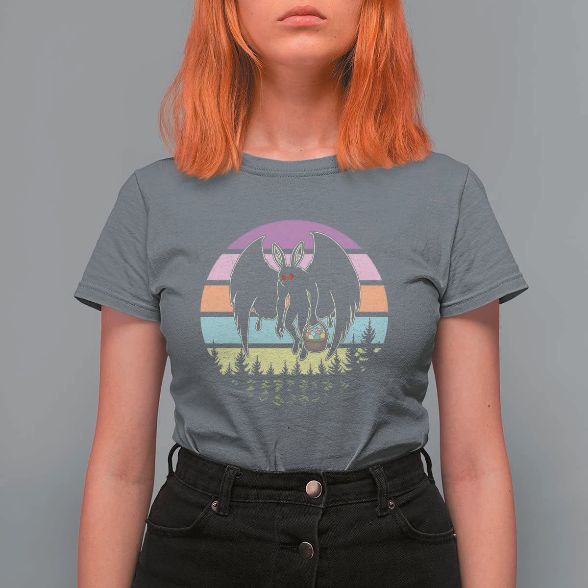 Retro Sunset Mothman Easter Egg Hunt T Shirt For Women Cryptid Lover Gift