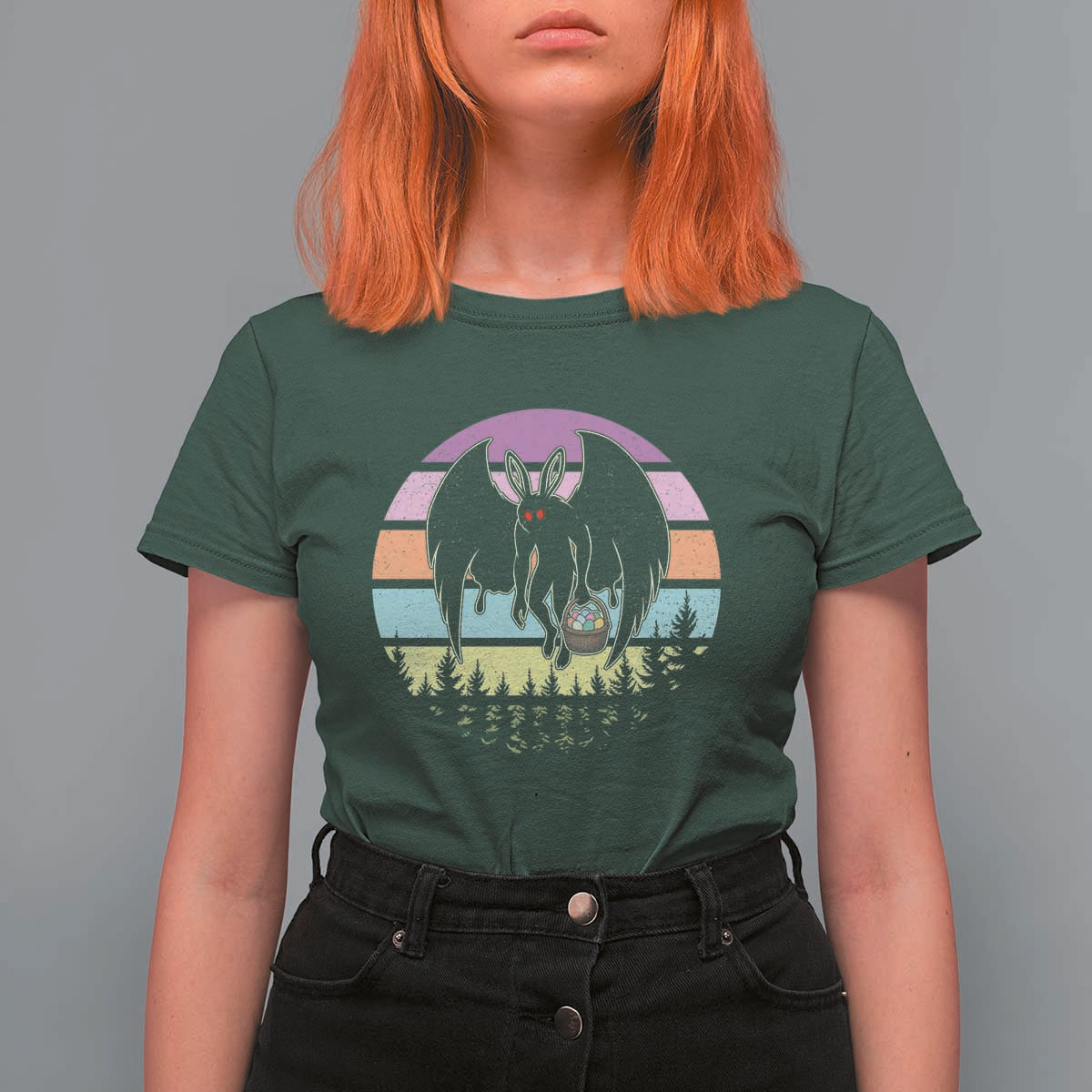 Retro Sunset Mothman Easter Egg Hunt T Shirt For Women Cryptid Lover Gift