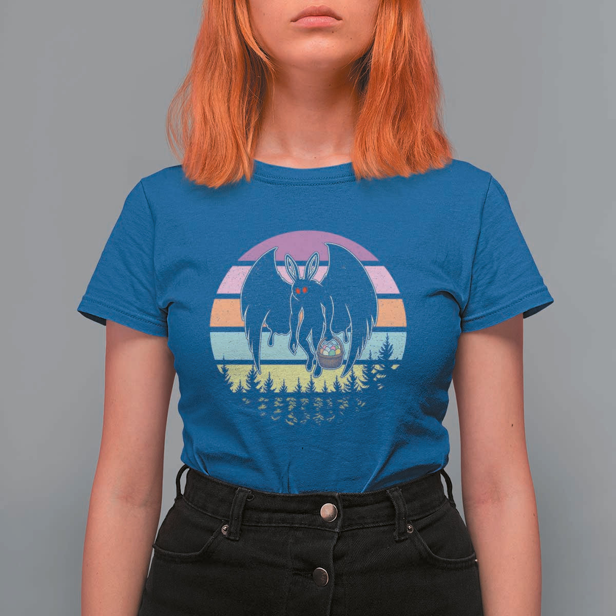 Retro Sunset Mothman Easter Egg Hunt T Shirt For Women Cryptid Lover Gift