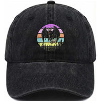 Retro Sunset Mothman Easter Egg Hunt Washed Cotton Baseball Cap Cryptid Lover Gift