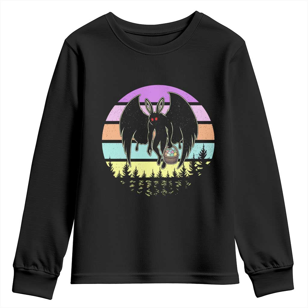 Retro Sunset Mothman Easter Egg Hunt Youth Sweatshirt Cryptid Lover Gift