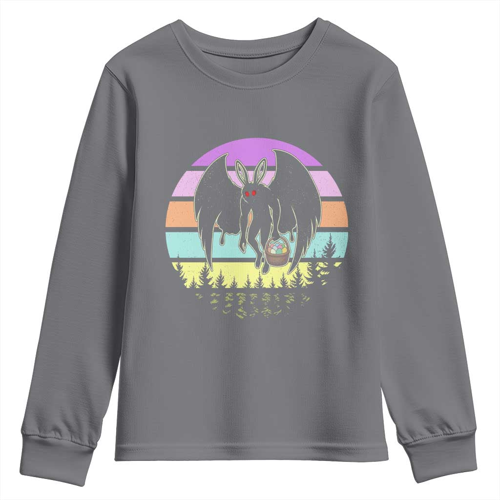 Retro Sunset Mothman Easter Egg Hunt Youth Sweatshirt Cryptid Lover Gift