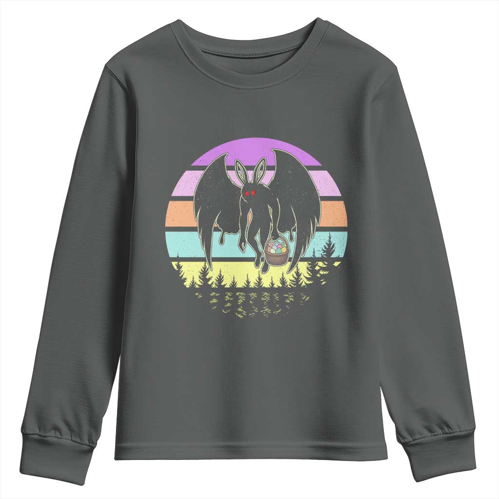 Retro Sunset Mothman Easter Egg Hunt Youth Sweatshirt Cryptid Lover Gift