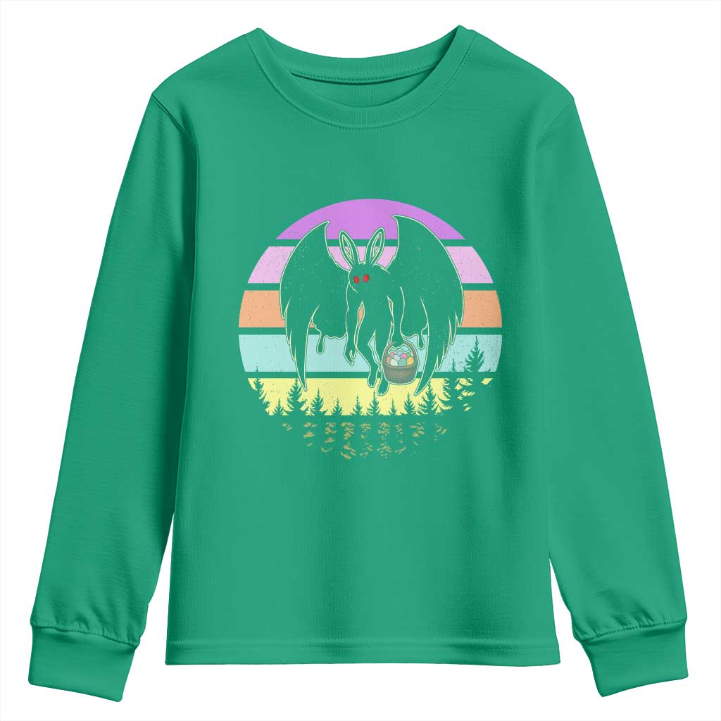 Retro Sunset Mothman Easter Egg Hunt Youth Sweatshirt Cryptid Lover Gift