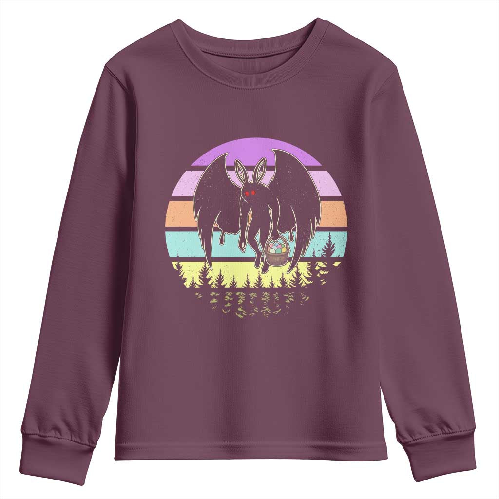 Retro Sunset Mothman Easter Egg Hunt Youth Sweatshirt Cryptid Lover Gift