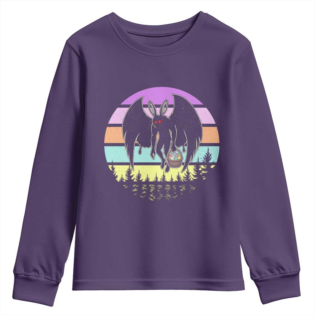 Retro Sunset Mothman Easter Egg Hunt Youth Sweatshirt Cryptid Lover Gift