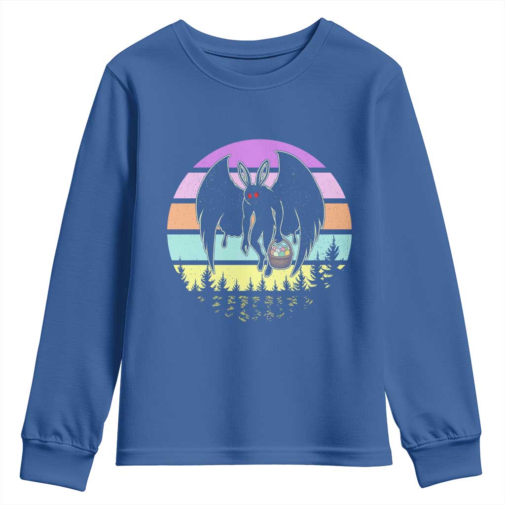 Retro Sunset Mothman Easter Egg Hunt Youth Sweatshirt Cryptid Lover Gift