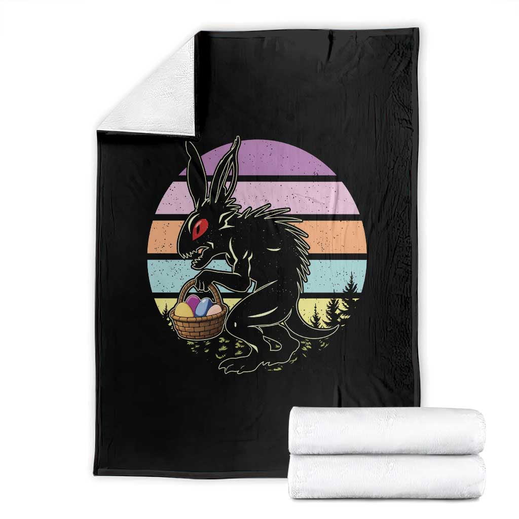 Retro Sunset Chupacabra Easter Egg Hunt Throw Blanket Cryptid Lover Gift