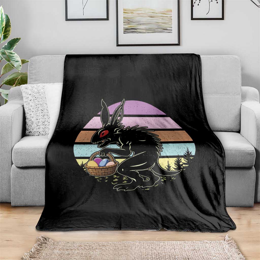 Retro Sunset Chupacabra Easter Egg Hunt Throw Blanket Cryptid Lover Gift