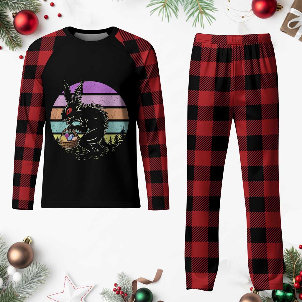 Retro Sunset Chupacabra Easter Egg Hunt Plaid Pajama Set Cryptid Lover Gift