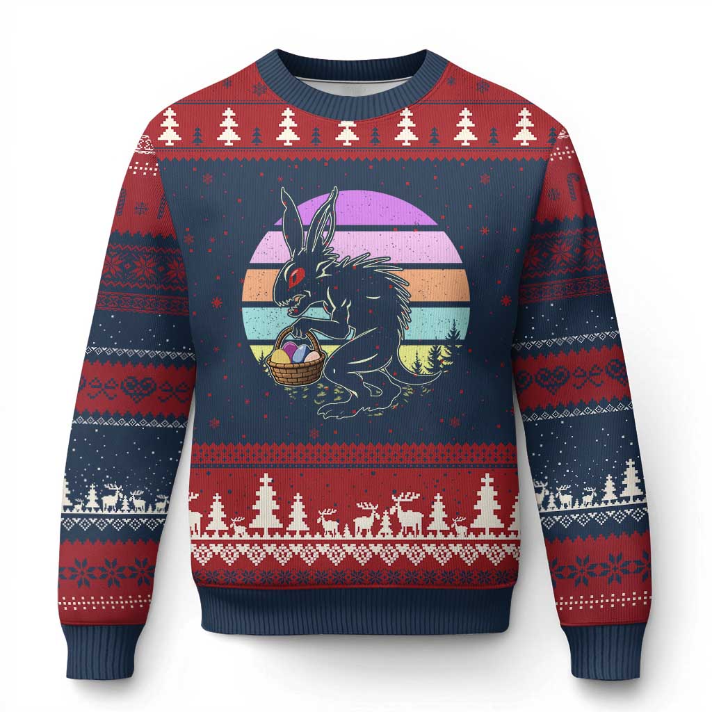 Retro Sunset Chupacabra Easter Egg Hunt Ugly Christmas Sweater Cryptid Lover Gift