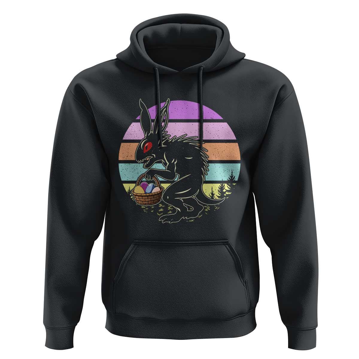 Retro Sunset Chupacabra Easter Egg Hunt Hoodie Cryptid Lover Gift