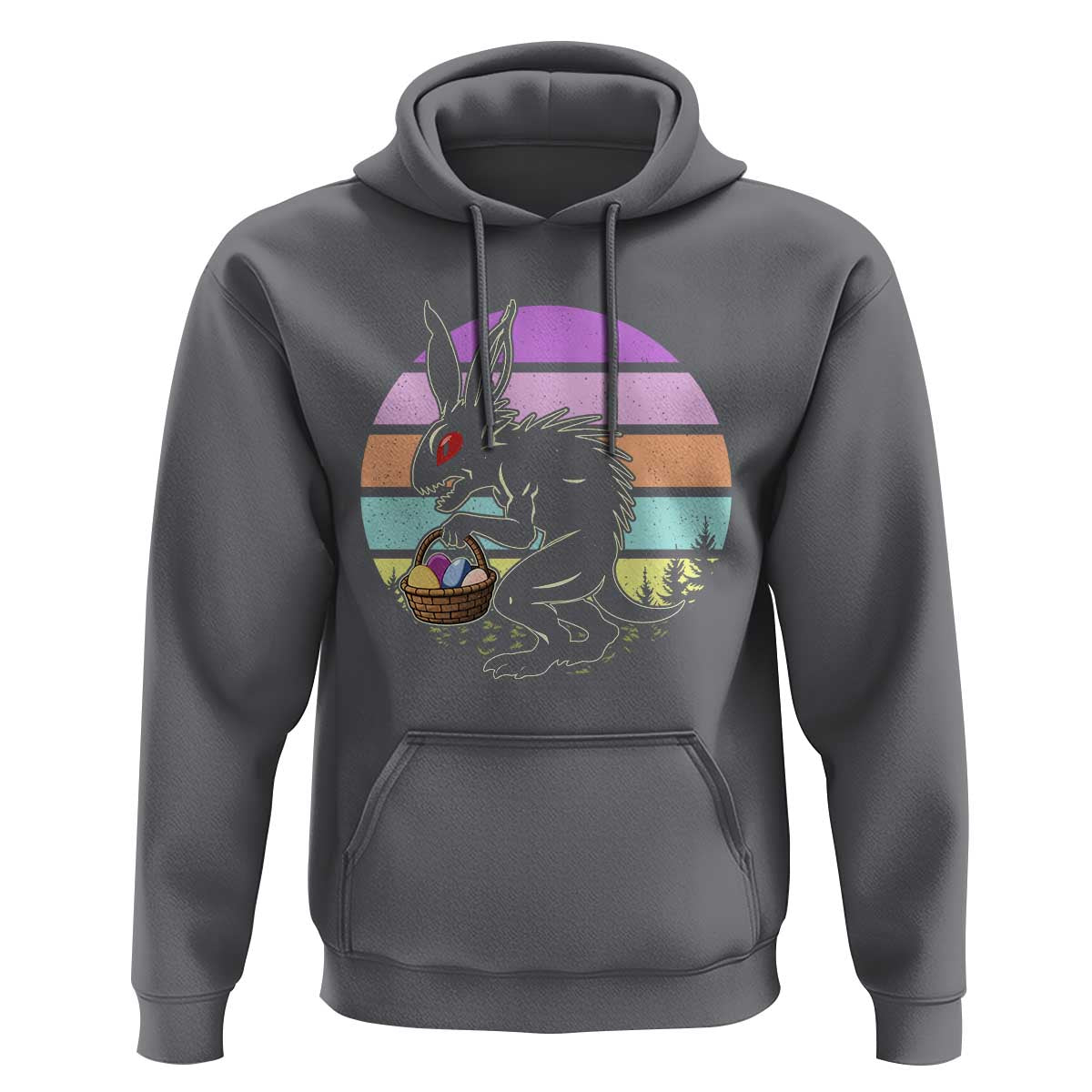 Retro Sunset Chupacabra Easter Egg Hunt Hoodie Cryptid Lover Gift
