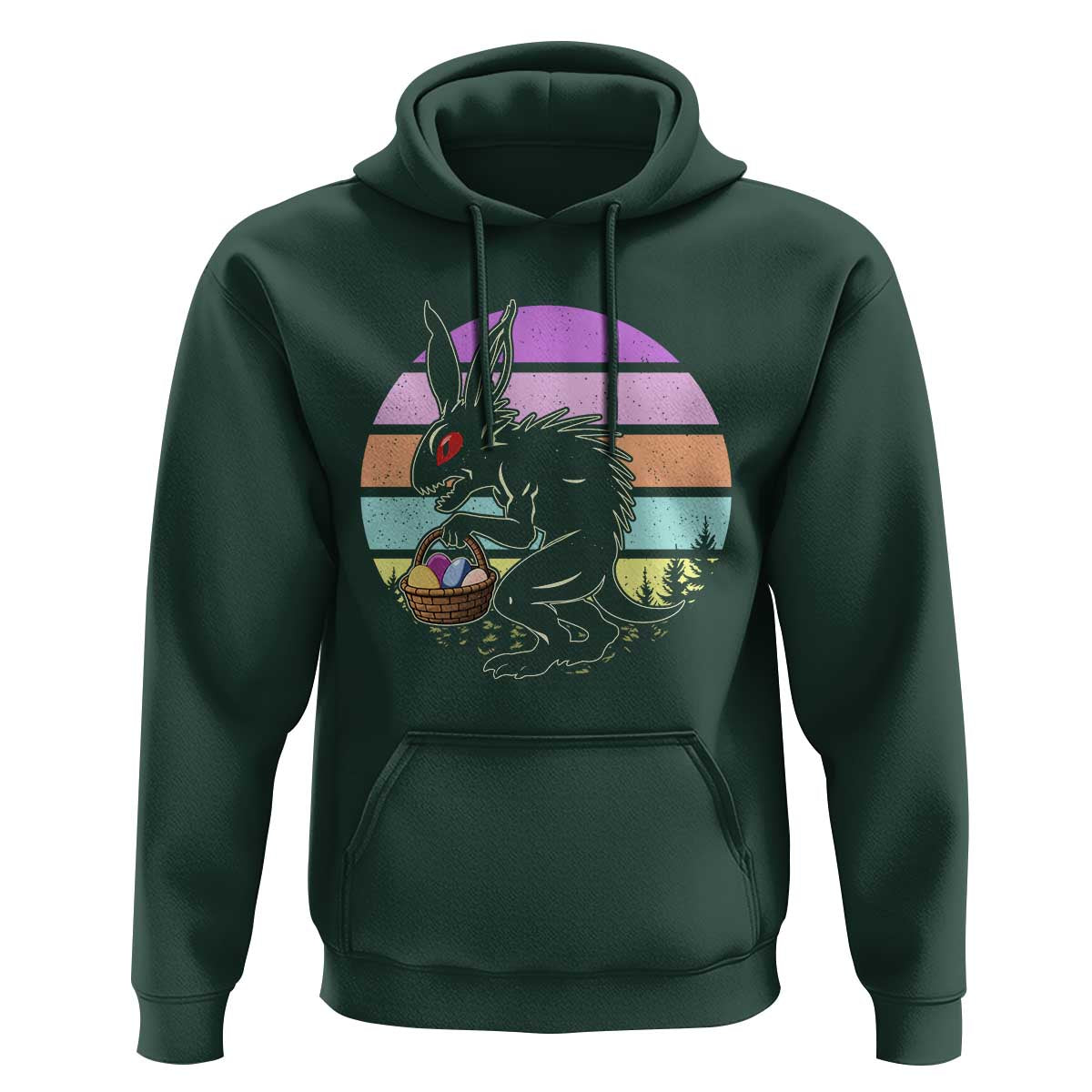 Retro Sunset Chupacabra Easter Egg Hunt Hoodie Cryptid Lover Gift