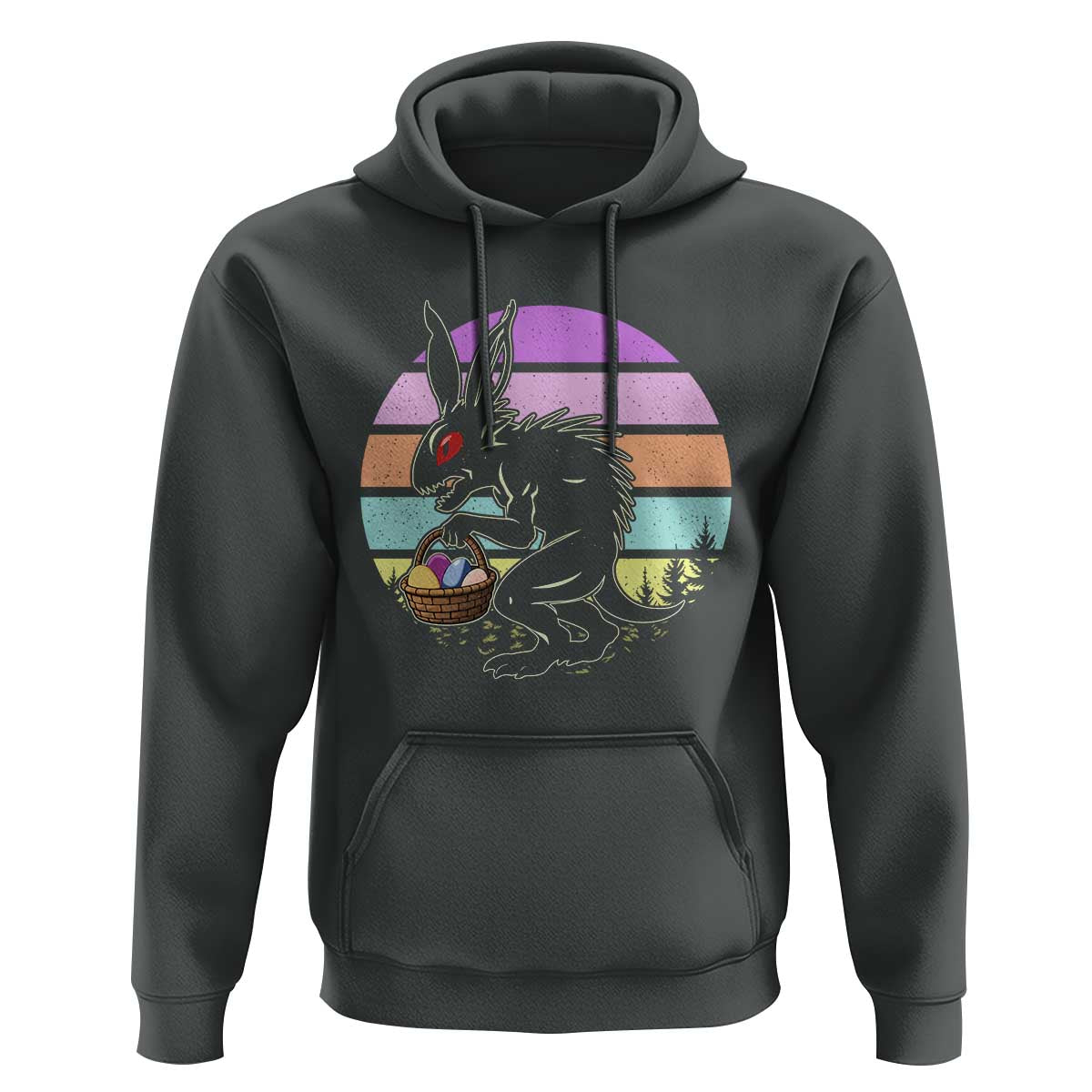 Retro Sunset Chupacabra Easter Egg Hunt Hoodie Cryptid Lover Gift